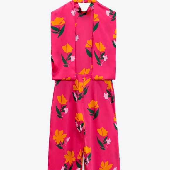 NWT Zara Long Print Jumpsuit pink size Small - Picture 6 of 12